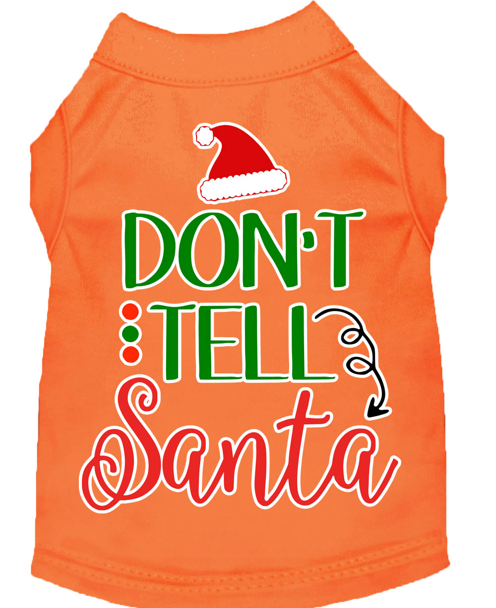 Don't Tell Santa Screen Print Dog Shirt Orange Lg